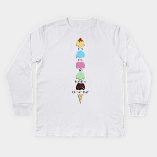 It's ok to have a cheat day Ice Cream cone cartoon 2 Kids Long Sleeve T-Shirt